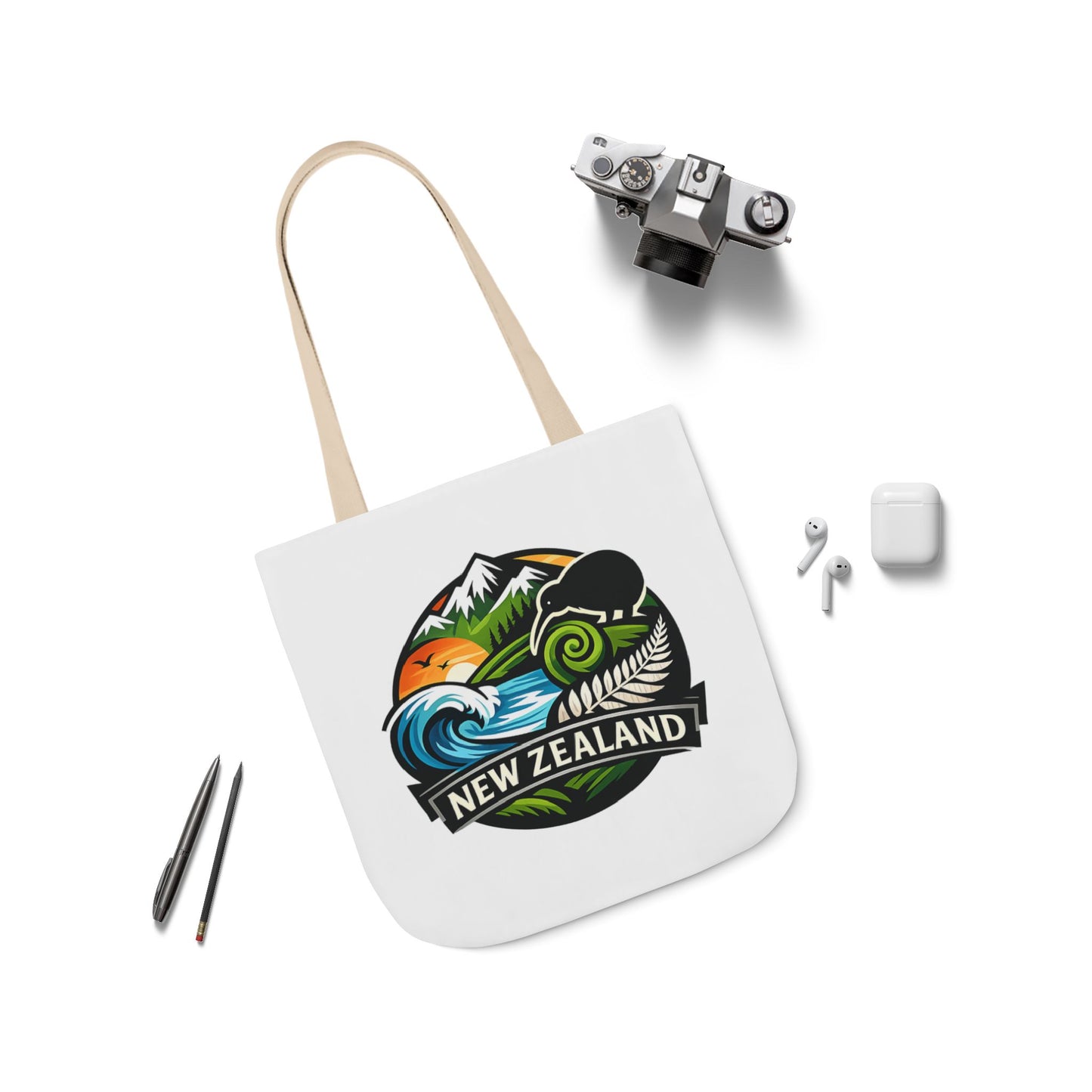 New Zealand Scenic Tote Bag — Kiwi, Mountains & Waves Canvas Tote