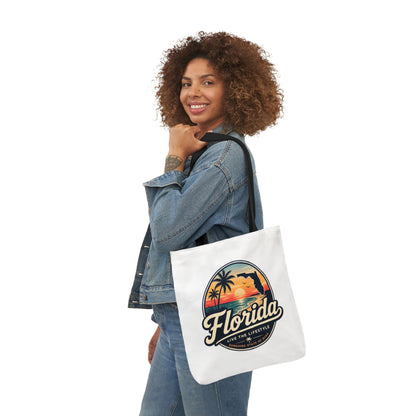 Florida Sunset Canvas Tote Bag — Retro Palm Beach Design