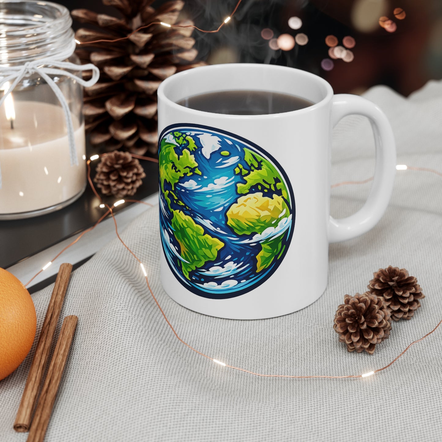 Earth Globe Ceramic Mug — Eco-Friendly World Map Coffee Cup (11oz & 15oz)