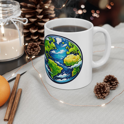 Earth Globe Ceramic Mug — Eco-Friendly World Map Coffee Cup (11oz & 15oz)