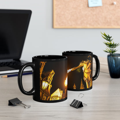 Golden Dragon Fire-Breathing Black Mug — Fantasy Castle Coffee Cup
