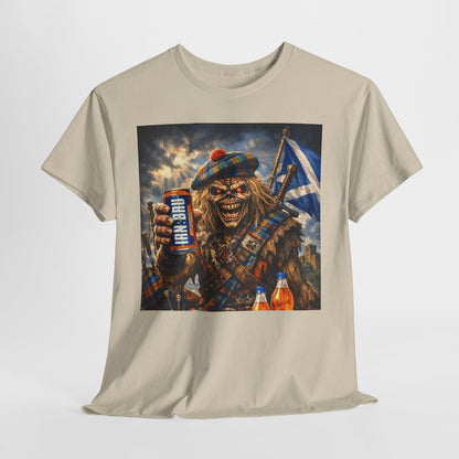 Scottish Rock Skull T‑Shirt — Eddie the Piper with Flag & Can Graphic Tee