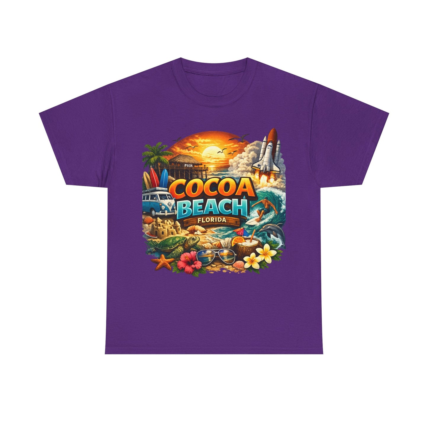 Cocoa Beach Florida Sunset Surf T-Shirt — Retro Beach Vacation Graphic Tee
