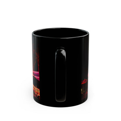 Mel's Drive-In Neon Night Coffee Mug — Retro Diner Black Ceramic Mug (11oz, 15oz)