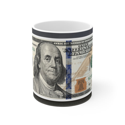 New $100 Bill Money Print Ceramic Coffee Mug — 100 Bill Design (11oz & 15oz)