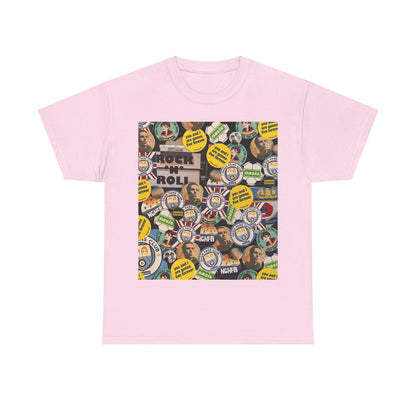 Oasis Rock & Roll Retro Button Collage Tee