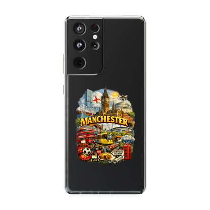 Manchester Landmark Clear Phone Case — Cityscape Collage Design
