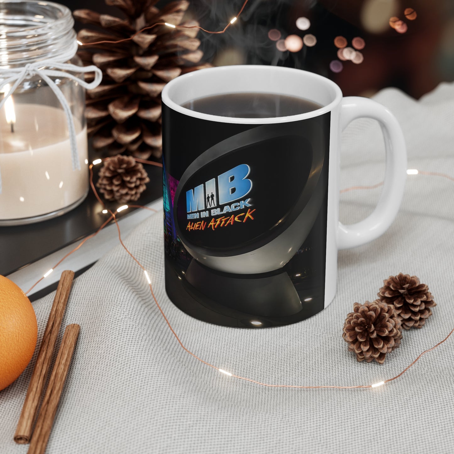 Men in Black Universal HHN Nightscape Mug — Colorful Architectural Night Photo Ceramic Coffee Cup (11oz, 15oz)