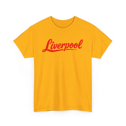 Liverpool Script T-Shirt — Retro Red Logo Tee for Fans