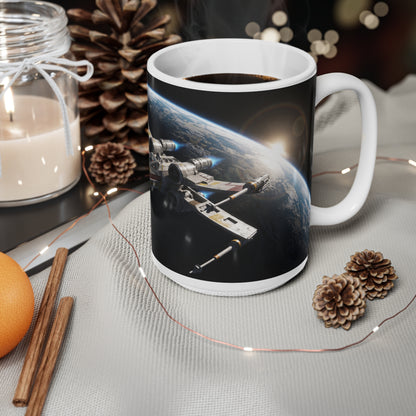 Spacefighter Coffee Mug — Retro Starship Ceramic Cup (11oz & 15oz)