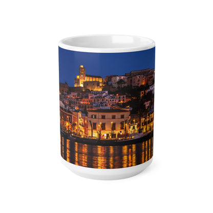 Night Harbor Cityscape Mug — Coastal Italy Evening Panorama Ceramic Coffee Cup (11oz, 15oz)
