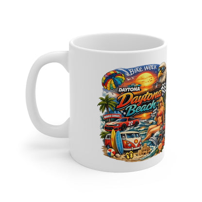 Daytona Beach Vintage Motorcycle & Surf Ceramic Coffee Mug — 11oz/15oz
