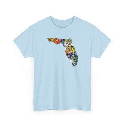 Florida License Plate Map T-Shirt — Vintage State Silhouette Tee