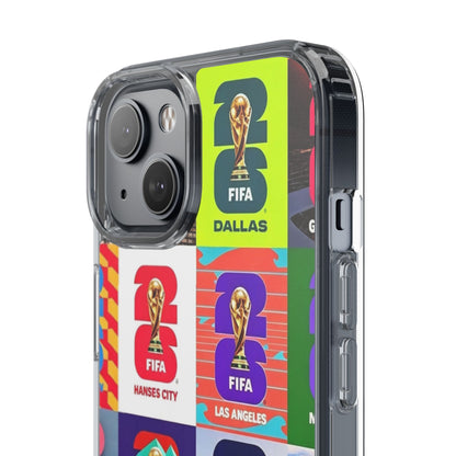 FIFA World Cup Pop Art Clear Phone Case — City Badge Collage (Dallas, LA, Monterrey, Toronto, Seattle)