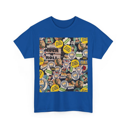 Oasis Rock & Roll Retro Button Collage Tee