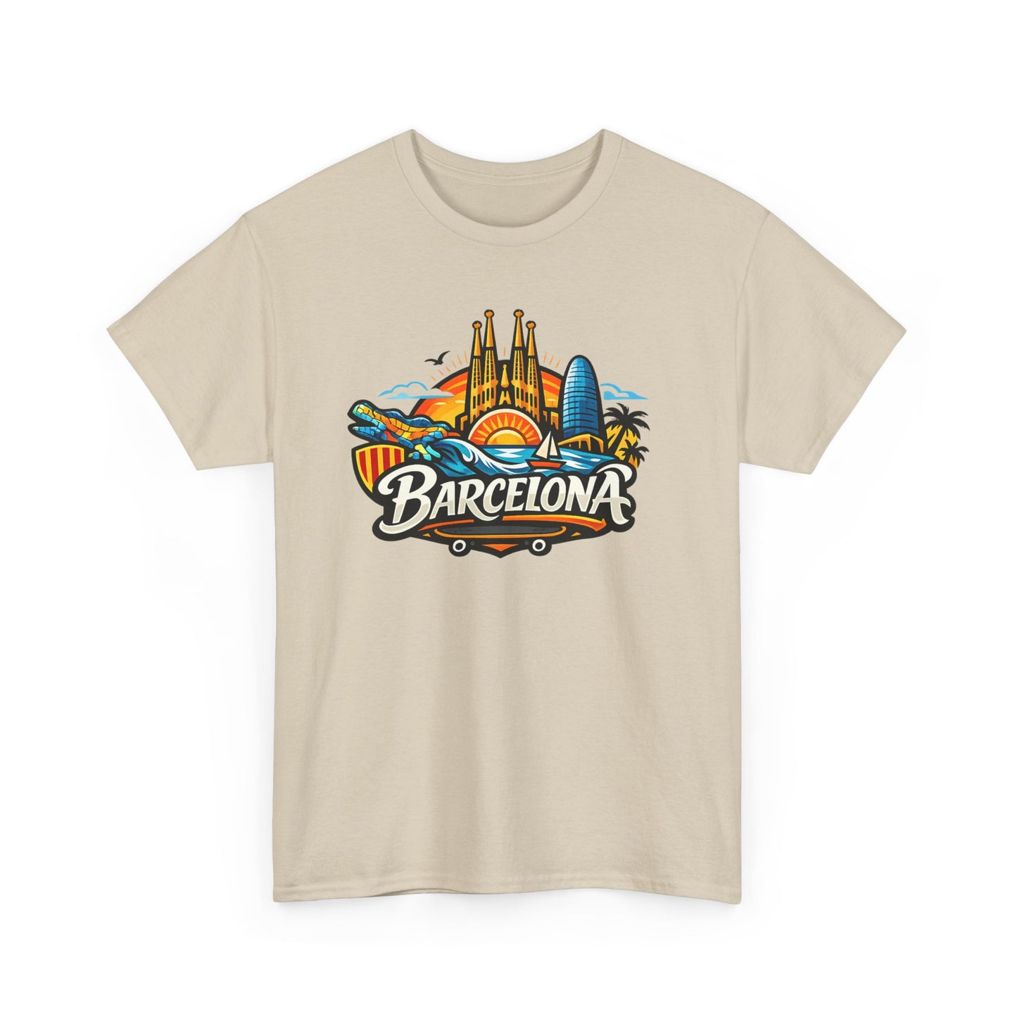 Barcelona Skyline Graphic Tee — Colorful Travel Souvenir T-Shirt