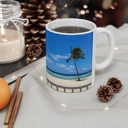 Barbados Beach View Ceramic Coffee Mug — Tropical Palm Seaside 11oz & 15oz