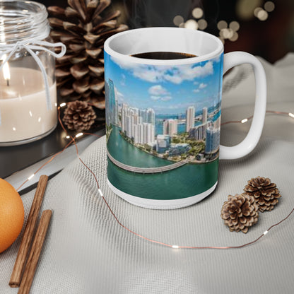 Miami Skyline Ceramic Coffee Mug — Aerial Cityscape 11oz & 15oz