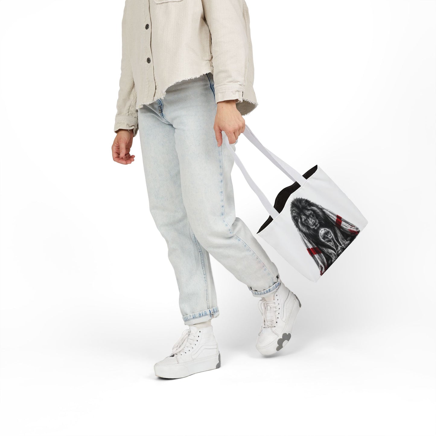 England Lion Guardian Canvas Tote — Protective Lion & Cub Illustration Tote Bag