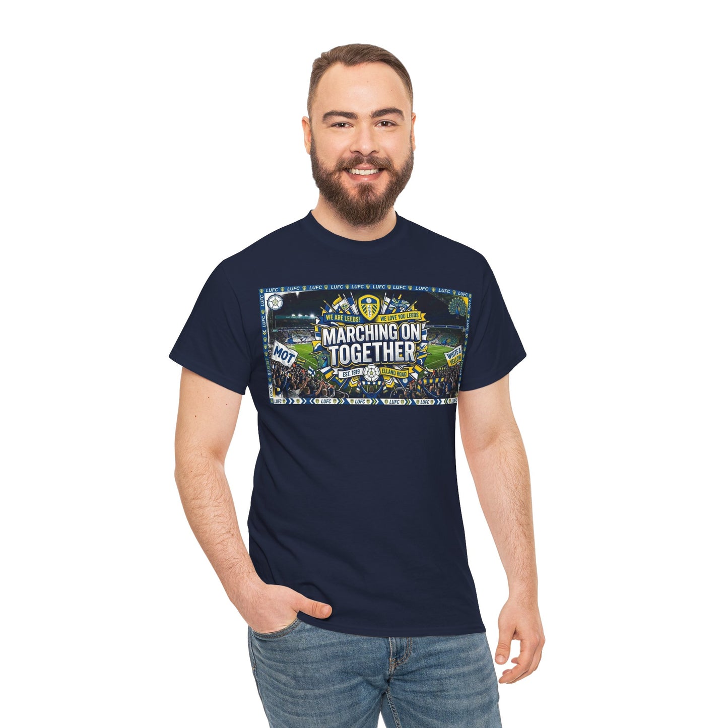 Leeds United T-Shirt — "Marching On Together" Fan Tee (Soccer Supporter Graphic)