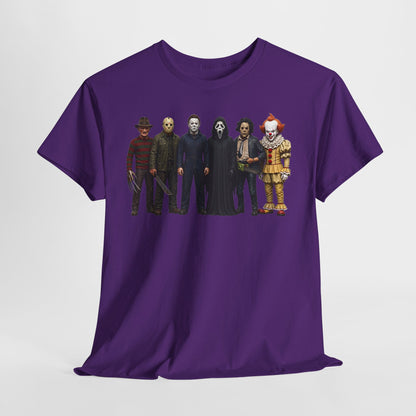 Horror Icons Lineup T‑Shirt – Freddy, Jason, Michael, Ghostface & Pennywise Tee