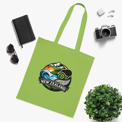 New Zealand Scenic Tote Bag — Kiwi, Fern & Mountain Cotton Shopper