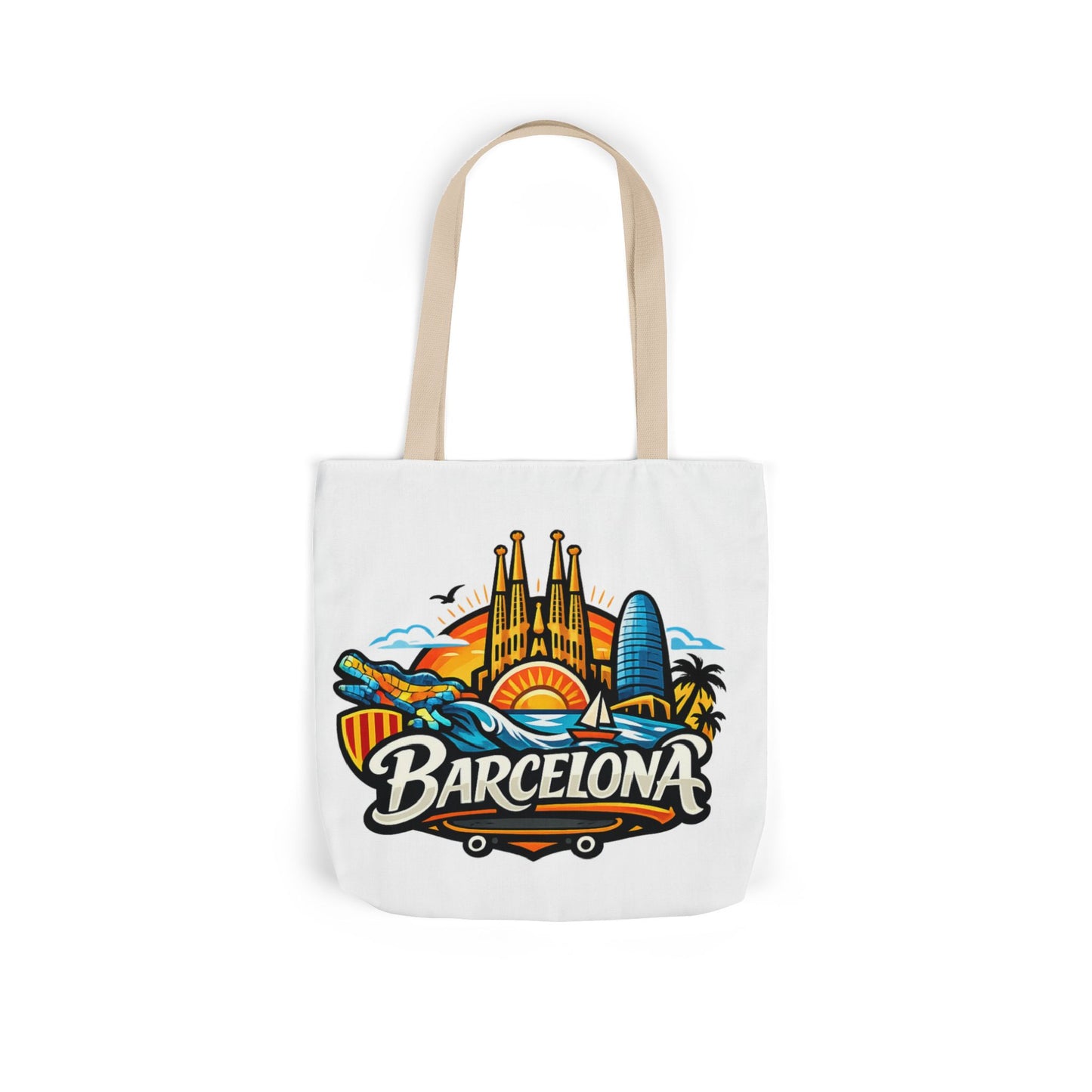 Barcelona Skyline Canvas Tote Bag — Colorful Travel Souvenir Tote