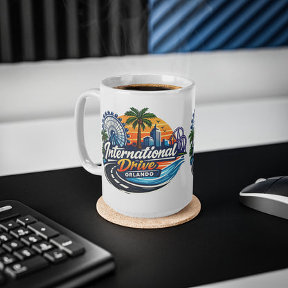 Orlando International Drive Souvenir Mug — 11oz/15oz Ceramic Coffee Cup with Ferris Wheel & Sunset Design
