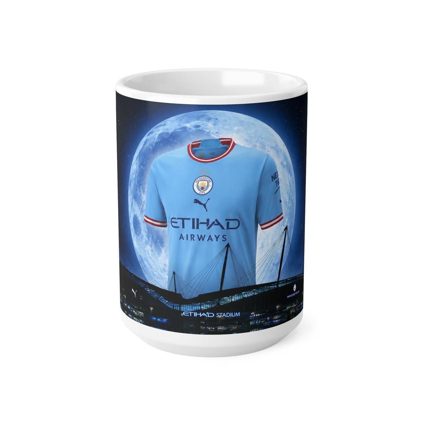 Manchester City Treble Winning Season Shirt Moonlight Ceramic Mug — Blue Jersey Nightscape 11oz/15oz