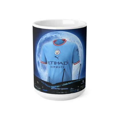 Manchester City Treble Winning Season Shirt Moonlight Ceramic Mug — Blue Jersey Nightscape 11oz/15oz