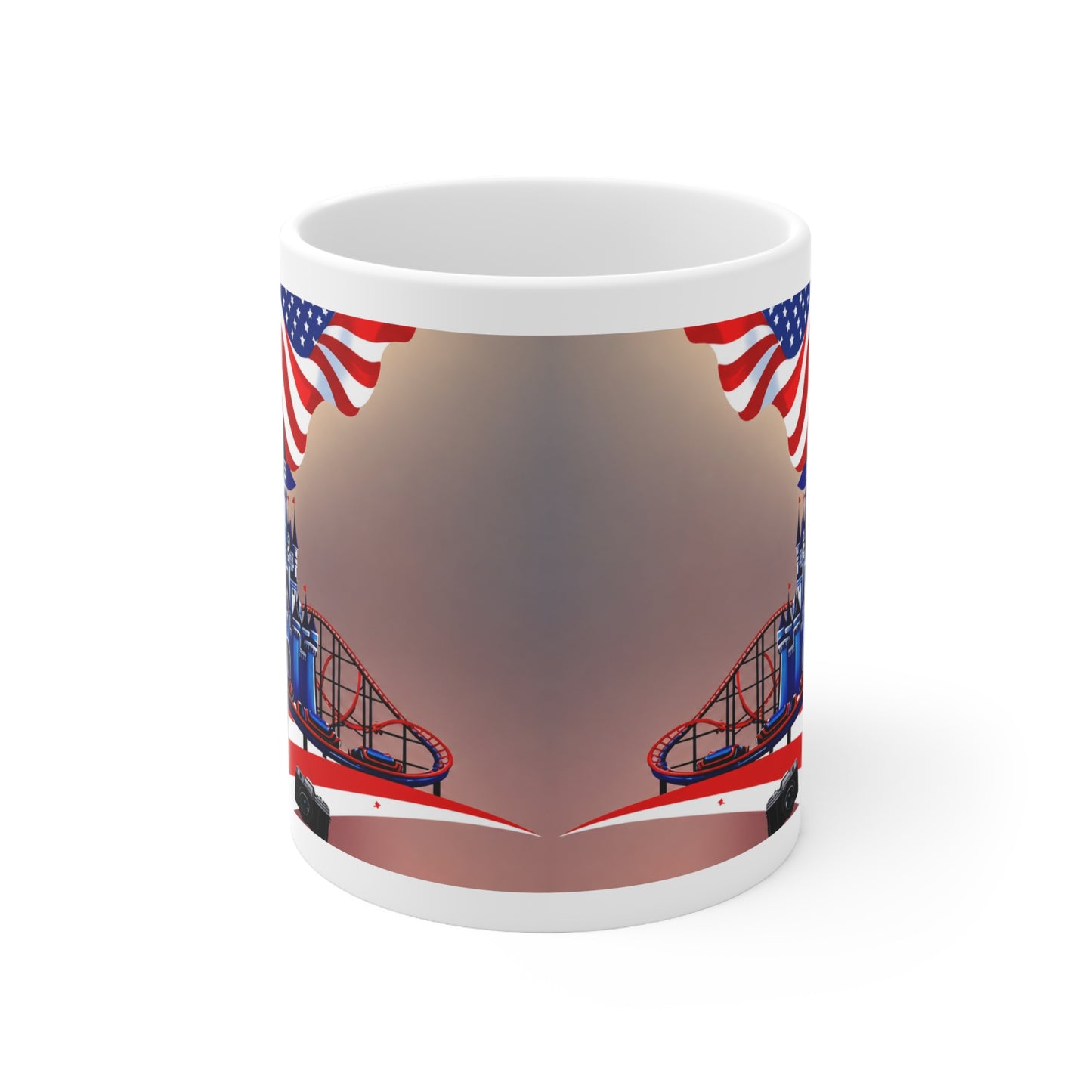 American Theme Park Coffee Mug — Patriotic Roller Coaster & Castle 11oz/15oz
