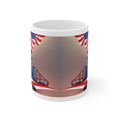 American Theme Park Coffee Mug — Patriotic Roller Coaster & Castle 11oz/15oz