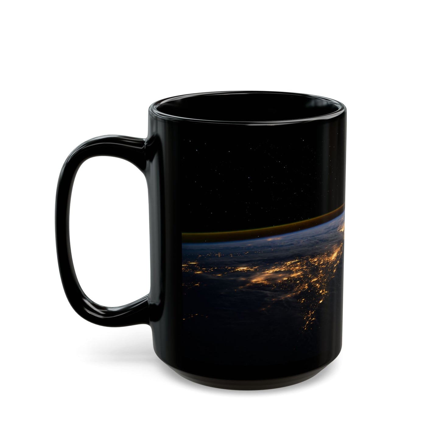 Earth at Night Black Coffee Mug – Satellite City Lights 11oz/15oz