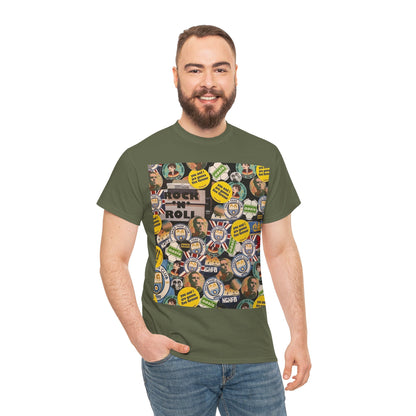 Oasis Rock & Roll Retro Button Collage Tee
