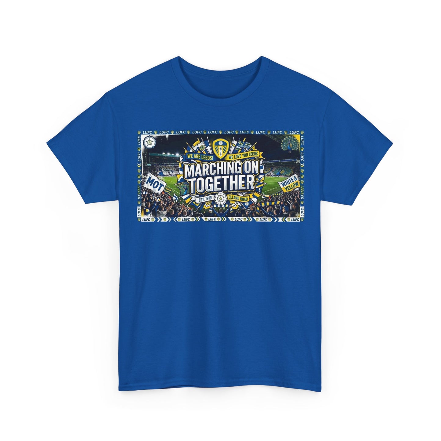 Leeds United T-Shirt — "Marching On Together" Fan Tee (Soccer Supporter Graphic)
