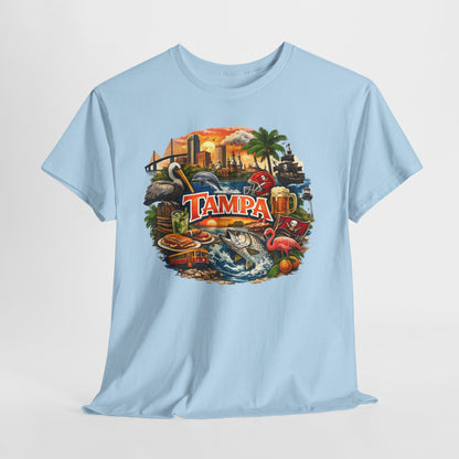 Tampa Florida Retro Scenic Tee — Vintage Beach, Skyline & Wildlife Graphic