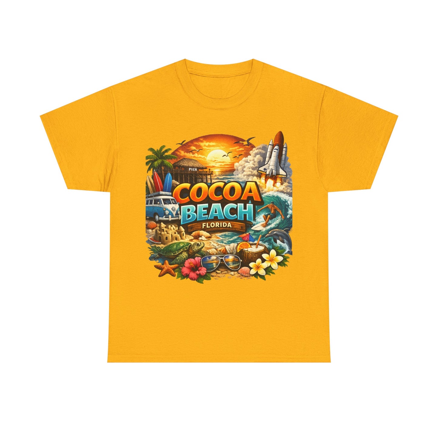 Cocoa Beach Florida Sunset Surf T-Shirt — Retro Beach Vacation Graphic Tee