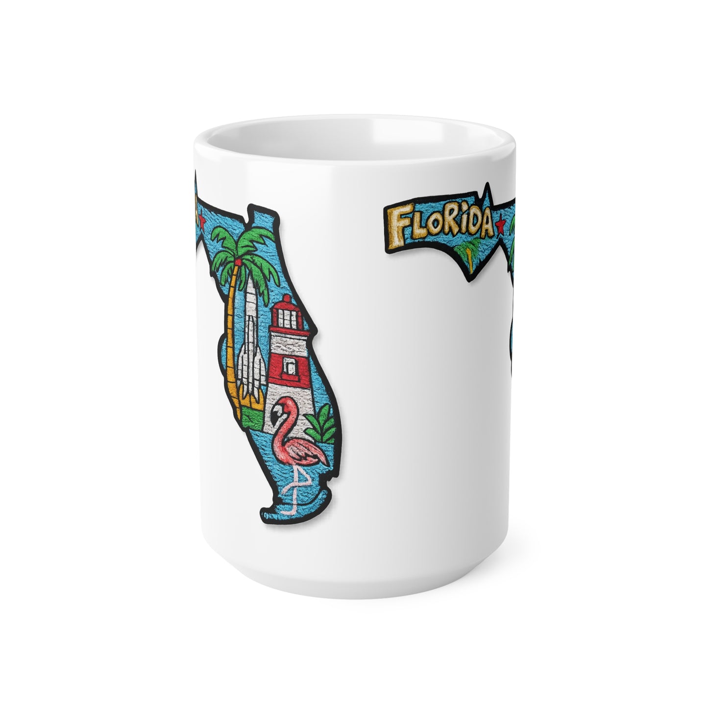 Florida State Map Coffee Mug – Retro Palm Trees, Lighthouse & Flamingo 11oz/15oz
