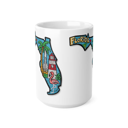Florida State Map Coffee Mug – Retro Palm Trees, Lighthouse & Flamingo 11oz/15oz