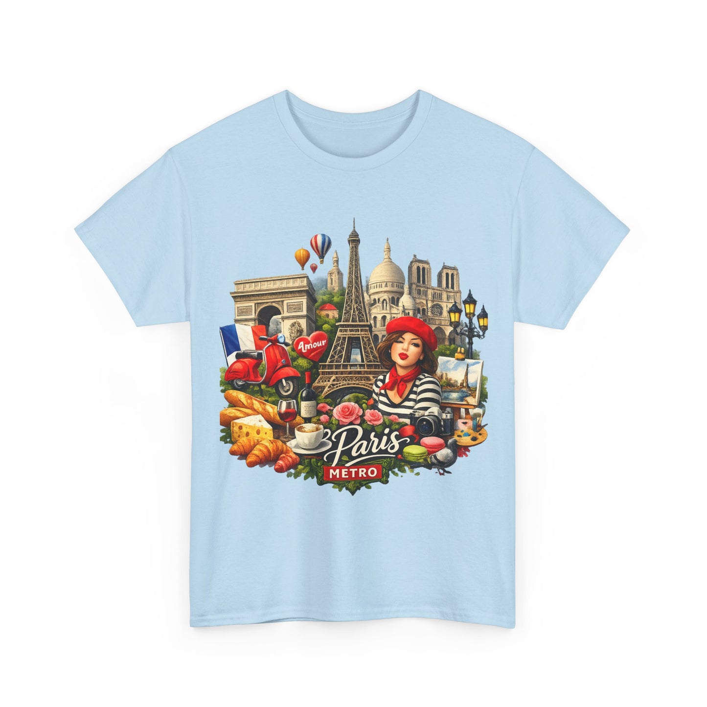 Paris Montage Tee — Eiffel Tower, Croissant & Metro Vintage Travel T‑Shirt