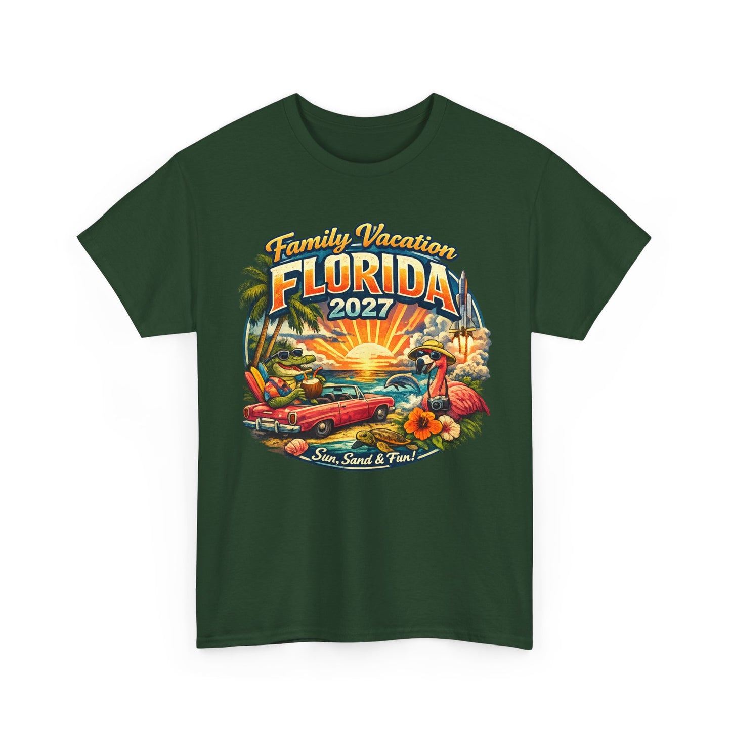 Florida Family Vacation 2027 T-Shirt — Retro Sunset Beach Design