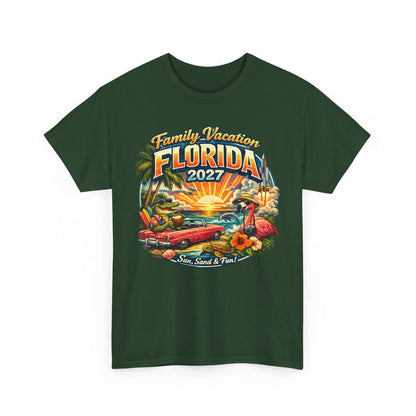 Florida Family Vacation 2027 T-Shirt — Retro Sunset Beach Design
