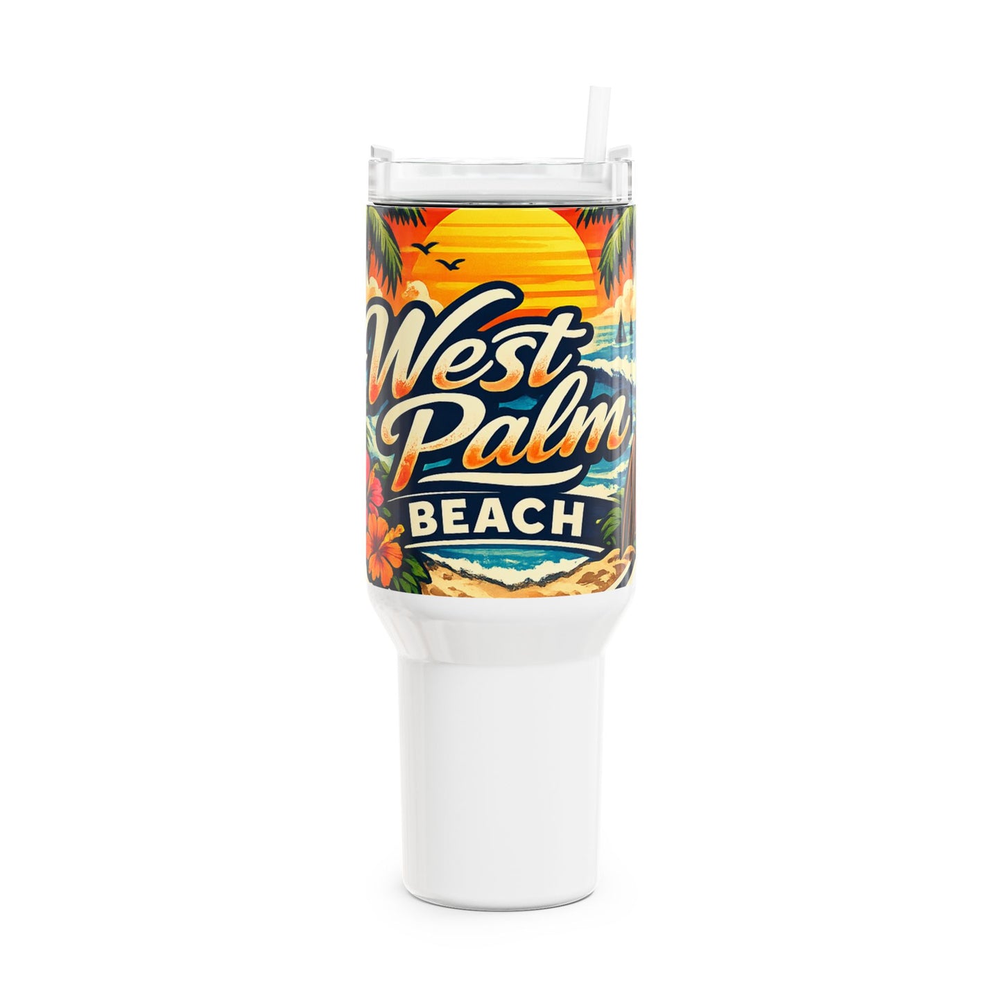 West Palm Beach 40oz Travel Tumbler — Tropical Sunset Palm Beach Cup