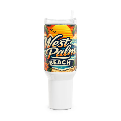 West Palm Beach 40oz Travel Tumbler — Tropical Sunset Palm Beach Cup