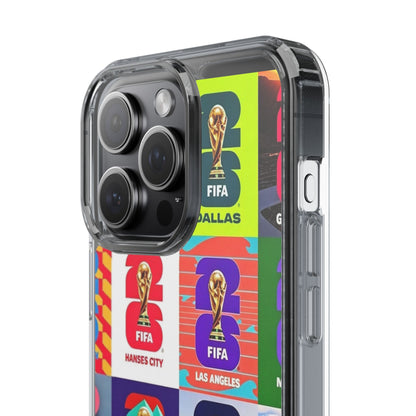 FIFA World Cup Pop Art Clear Phone Case — City Badge Collage (Dallas, LA, Monterrey, Toronto, Seattle)