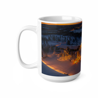 Winter Cabin Night Ceramic Mug – Cozy Snowy Village 11oz & 15oz