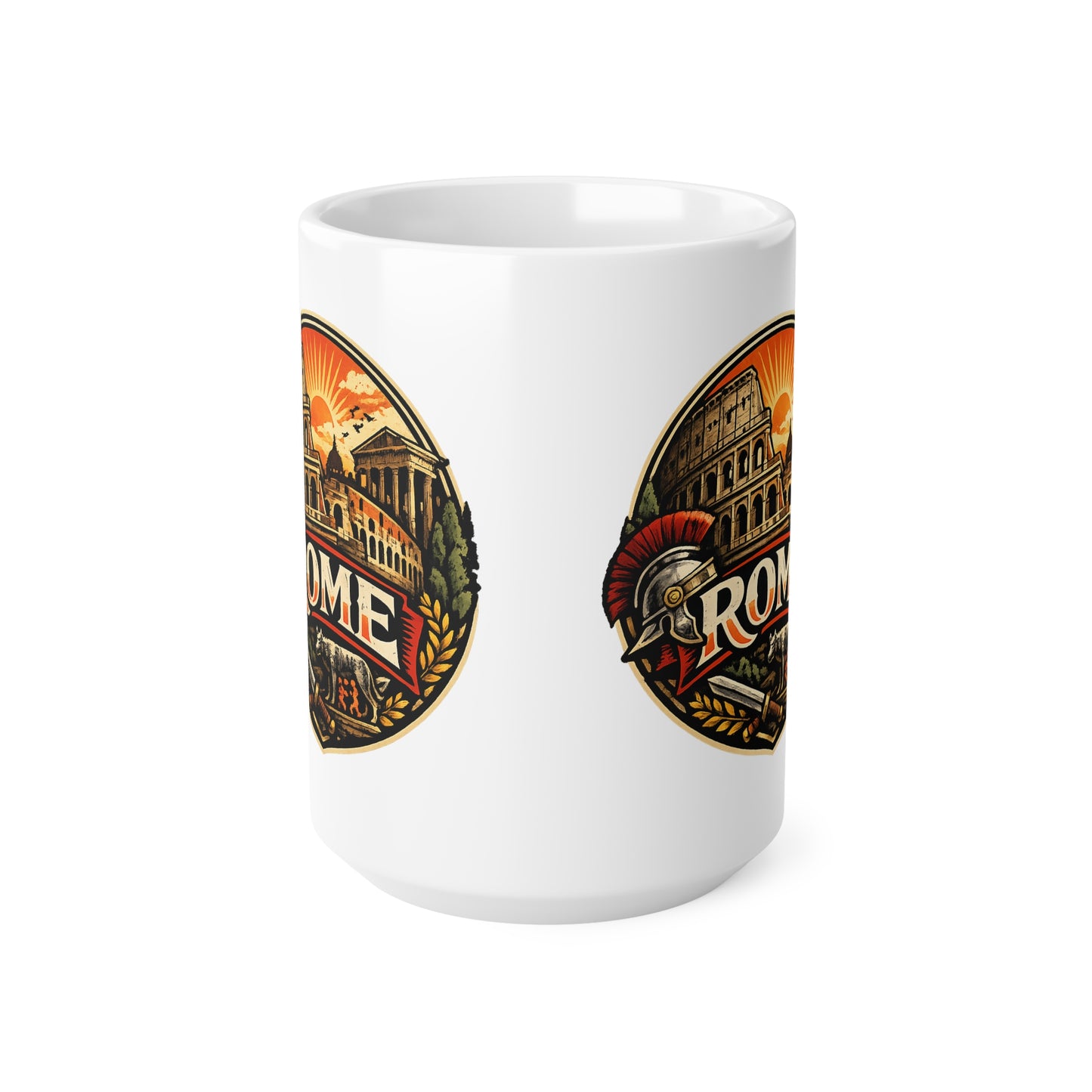 Rome Vintage Emblem Ceramic Coffee Mug — Colosseum & Legion Travel Souvenir (11oz/15oz)