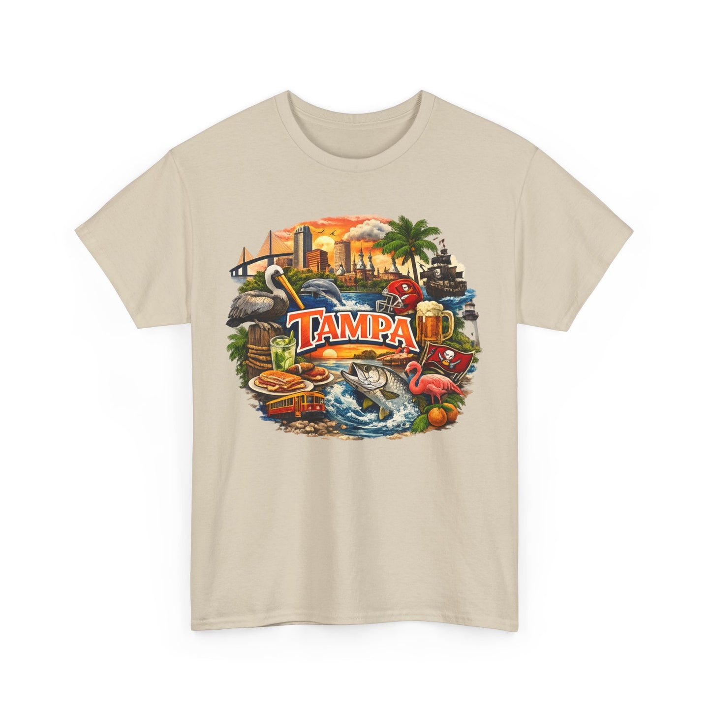 Tampa Florida Retro Scenic Tee — Vintage Beach, Skyline & Wildlife Graphic