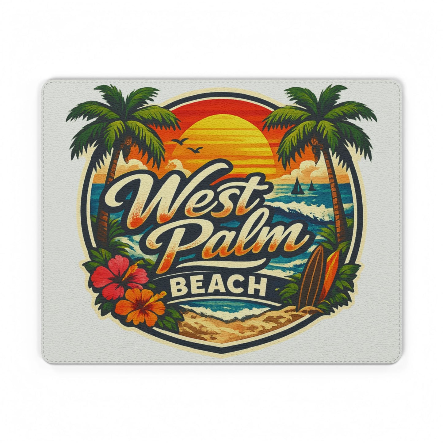West Palm Beach Retro Sunset PU Leather Mouse Mat