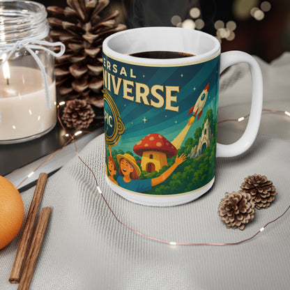 Epic Universal Theme Park Coffee Mug — Vintage Roller Coaster & Castle Design (11oz/15oz)